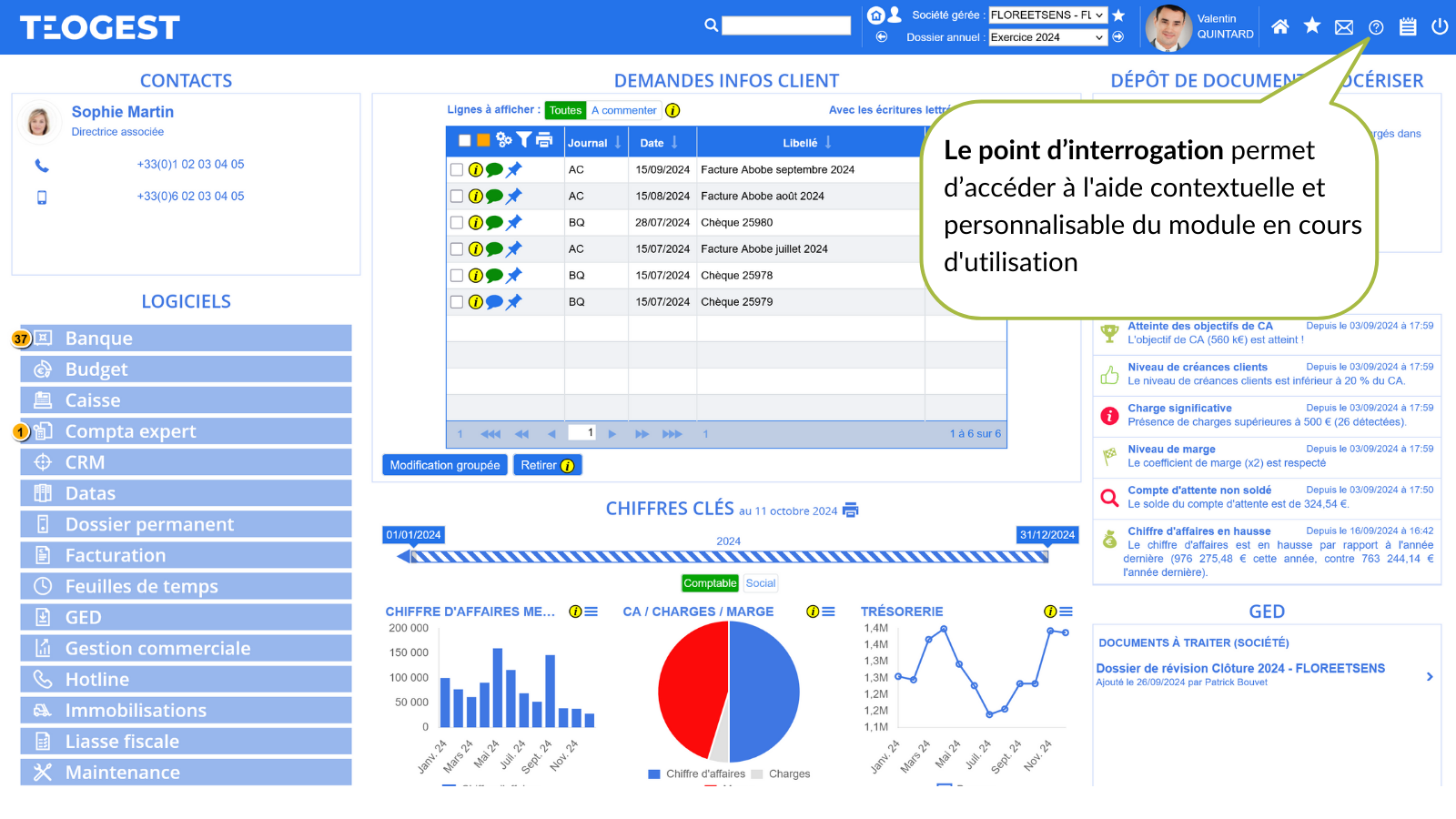 Detail de la barre dentete  le point dinterrogation pour afficher laide en ligne du module